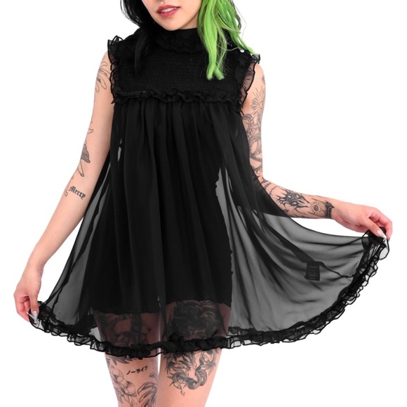 Foxblood Kathryn Babydoll Black Sheer Ruffle Dress XS - Picture 2 of 5